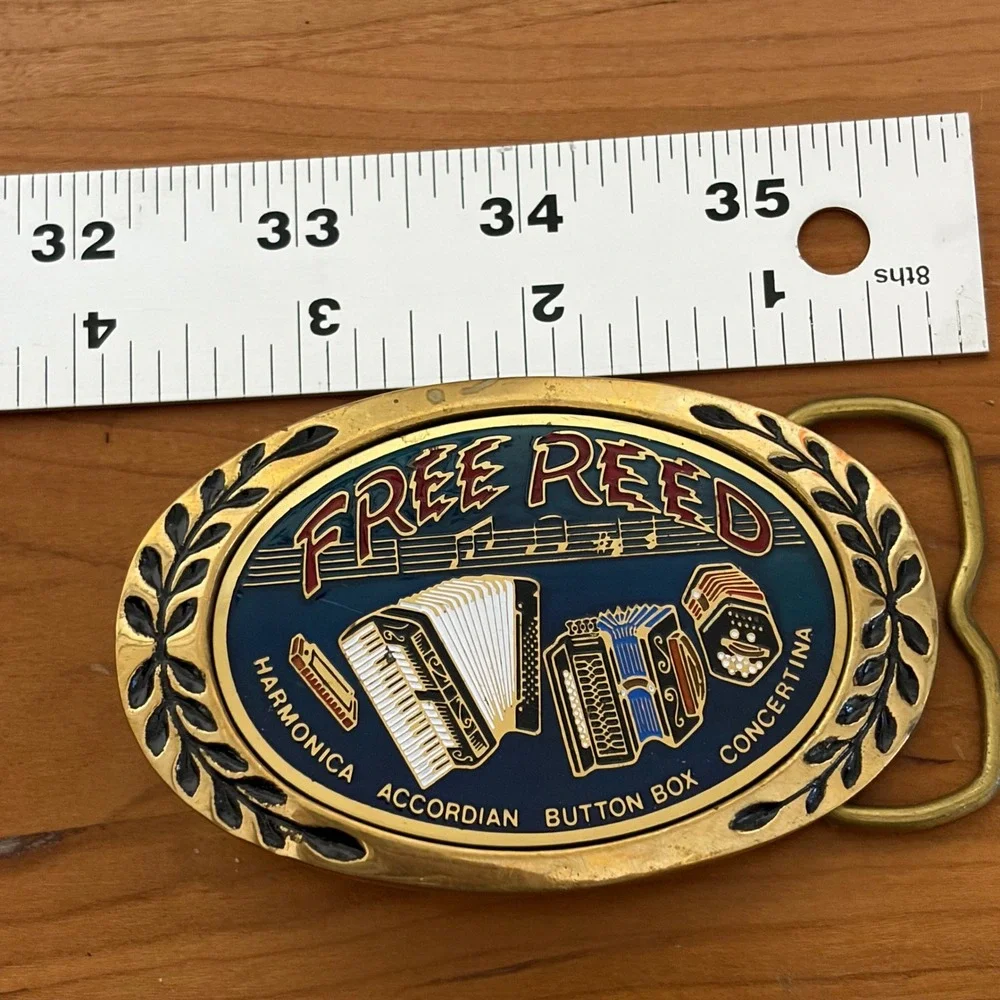 Vintage Heritage Buckles Solid Brass Free Reed Accordion Harmonica Belt Buckle